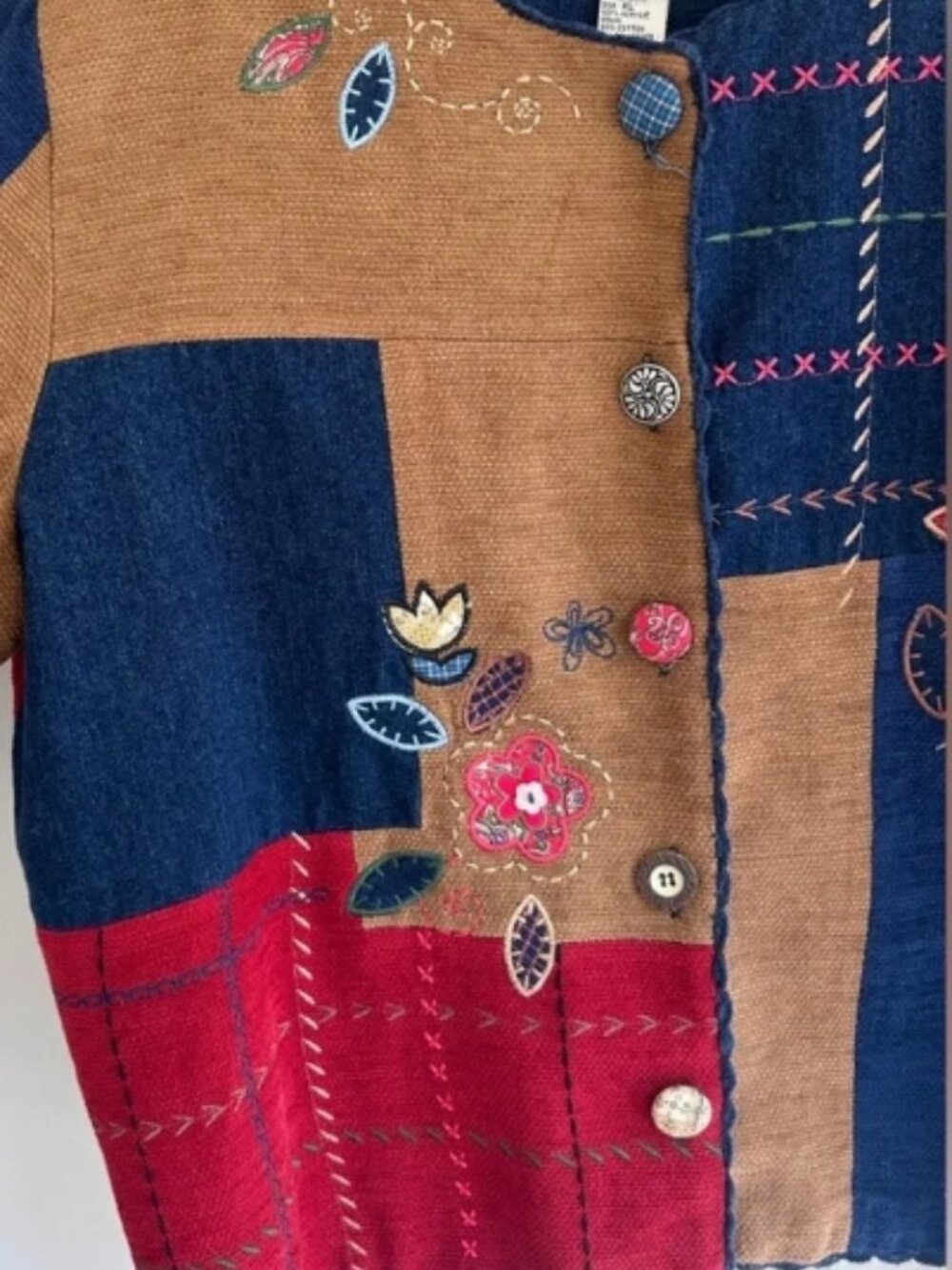 Vintage KORET City Blues 90s Artsy Patchwork Embroidered Statement Jacket - Picture 7 of 16